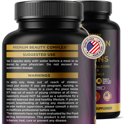 Hair, Skin & Nails Vitamins with Biotin 10000 mcg, Collagen, B-Complex & Botanicals – Supports Healthy Hair, Glowing Skin & Strong Nails – Non-GMO, Gluten-Free – Made in USA – 120 Capsules