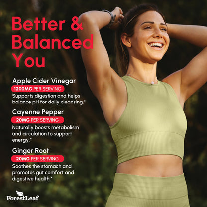 Organic Apple Cider Vinegar Capsules 1200mg – Supports Metabolism, Detox, Digestion, Gut Health – USDA Organic Apple Cider Vinegar Pills with Cayenne Pepper & Ginger Root – 120 Caps – by Forest Leaf