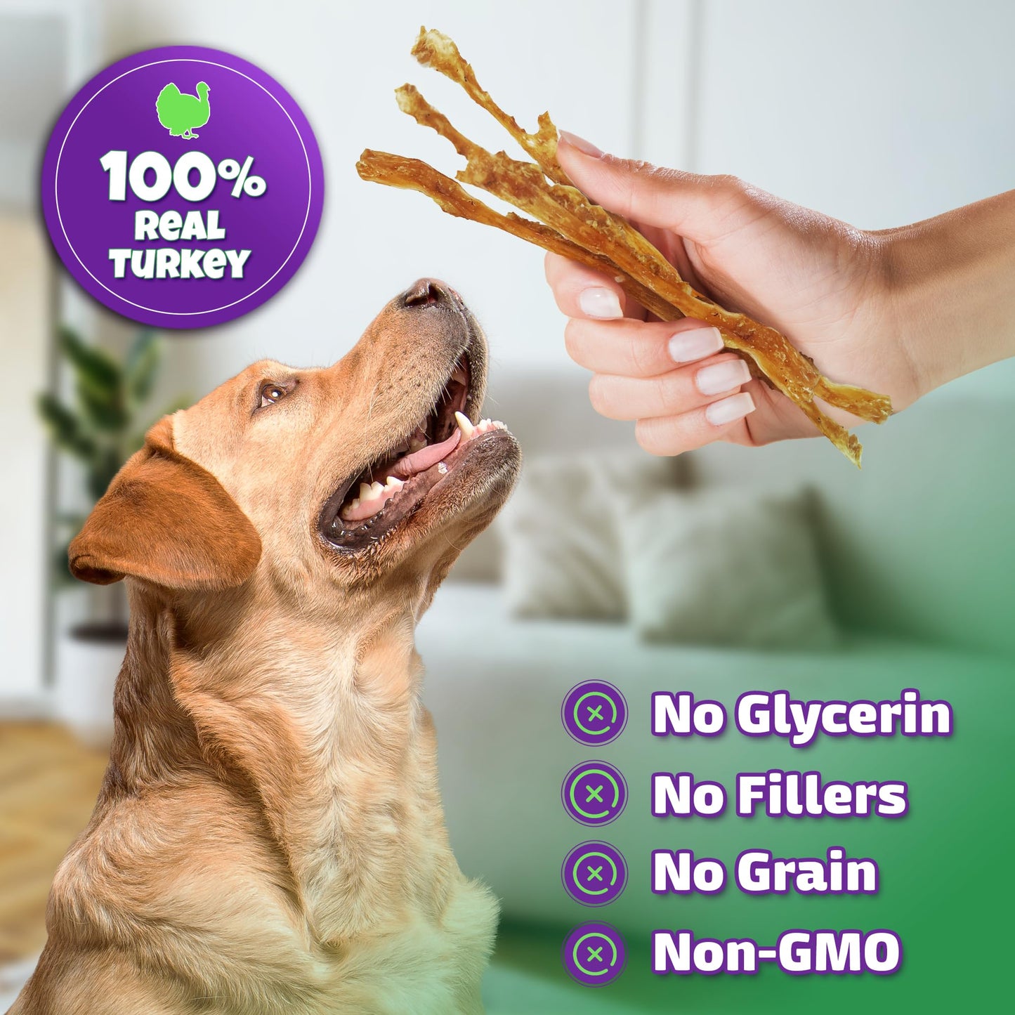 Lively Tails Turkey Tendons for Dogs Made in USA with 100% Turkey and No Glycerin, Healthy Jerky Dog Treats for Medium and Small Dogs, Human Grade Natural Chews, 6 oz Bag