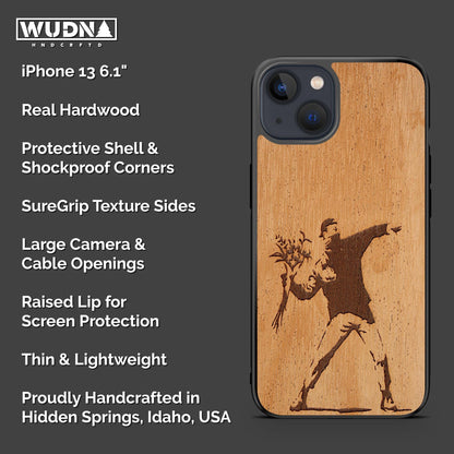 WUDN Slim Wooden Phone Case (Banksy Molotov Flowers) Compatible with iPhone 13 with MagSafe