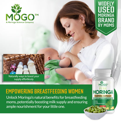 MOGO Moringa Capsules -180 Ct| Boost Energy, Immune, Gut, Joint Support | Made with Pure Organic Moringa Powder Organic Capsules | Made in USA | Antioxidants Rich Complete Green Superfood Supplement
