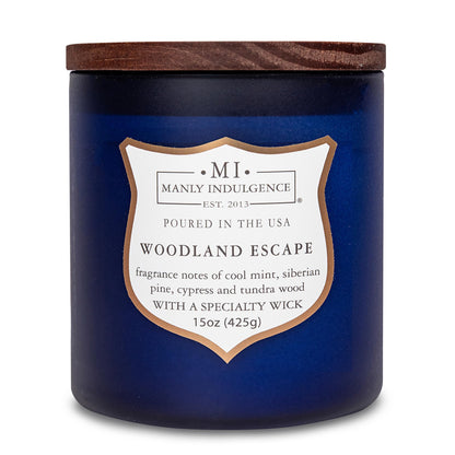 Manly Indulgence Woodland Escape Scented Candles for Men, 15 oz Wooden Wick, Fathers Day Candle, 60H Burn, Candles for Home Scented - Made in The USA