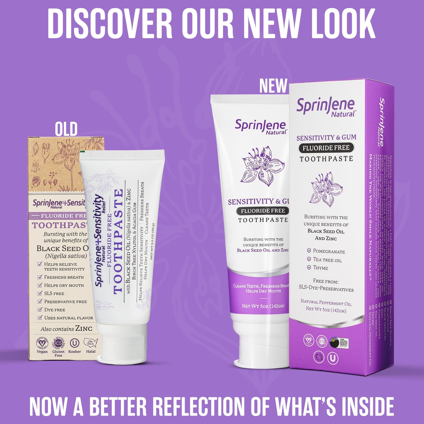 SprinJene Natural Fluoride Free Toothpaste for Sensitive Teeth & Gums – Patented Toothpaste with Black Seed Oil & Zinc – Vegan Dry Mouth Prevention for Fresh Breath – Made in The USA (2 Pack)