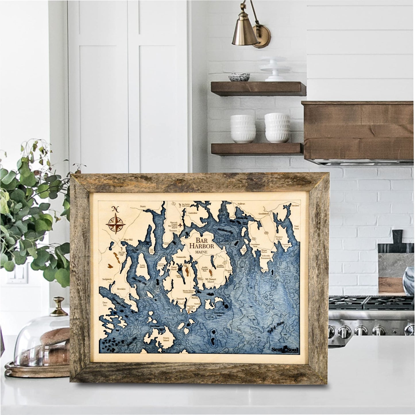 Bar Harbor Maine Wood Map Wall Art, Nautical 3D Wood Chart 13x16 Wall Art, Made in the USA, Nautical Wall Decor, Coastal Decor