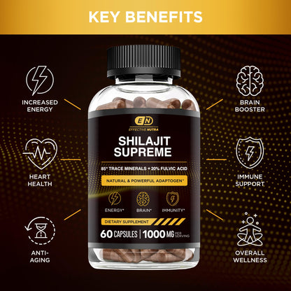 EFFECTIVE NUTRA Pure Shilajit Capsules for Men & Women - Pure Himalayan Shilajit for Men & Women - High in Trace Minerals & Fulvic Acid - 10000mg of Authentic Shilajit Extract per Serving (120 Count)