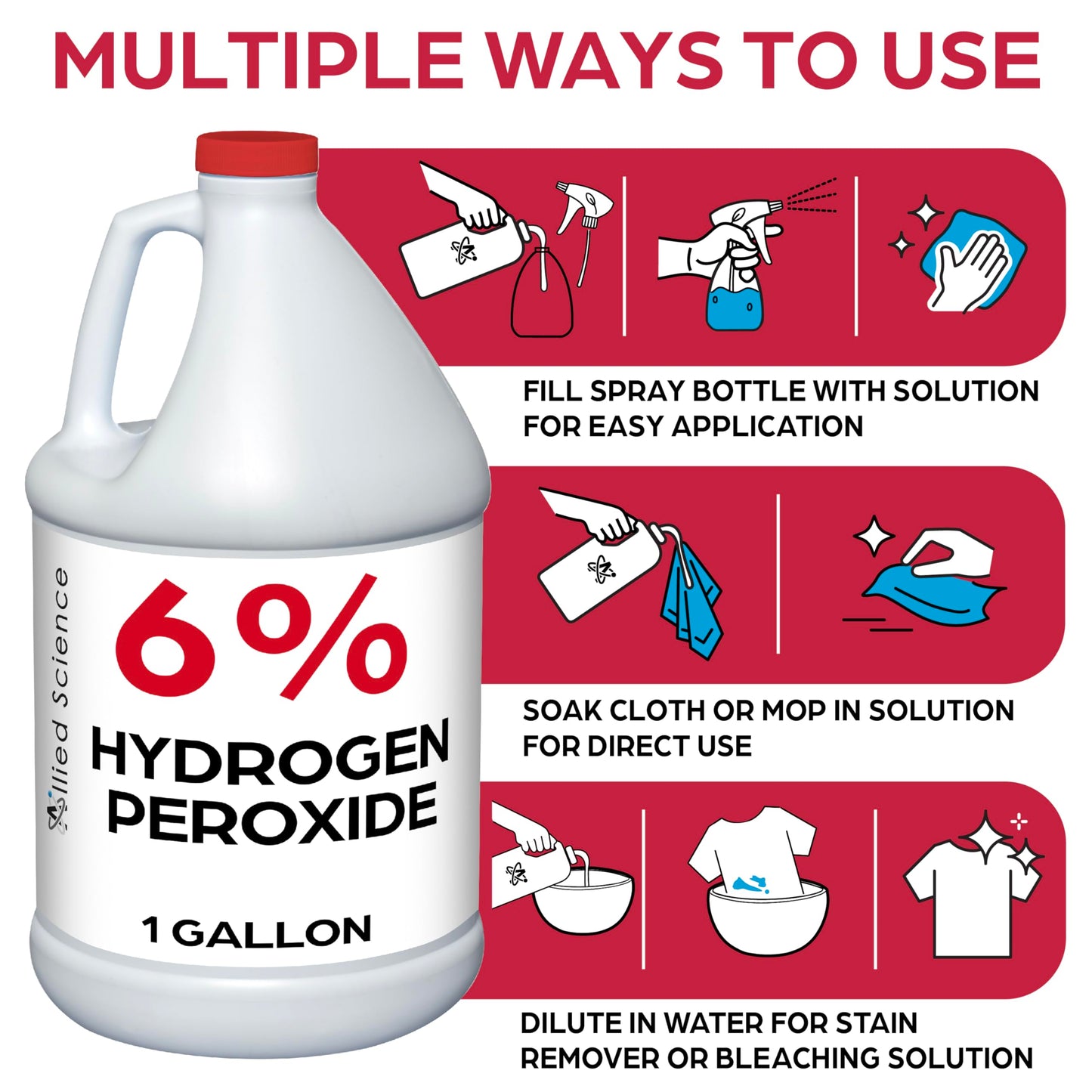Allied Science 6% Hydrogen Peroxide, Food Grade H202 and Water, 1 Gallon