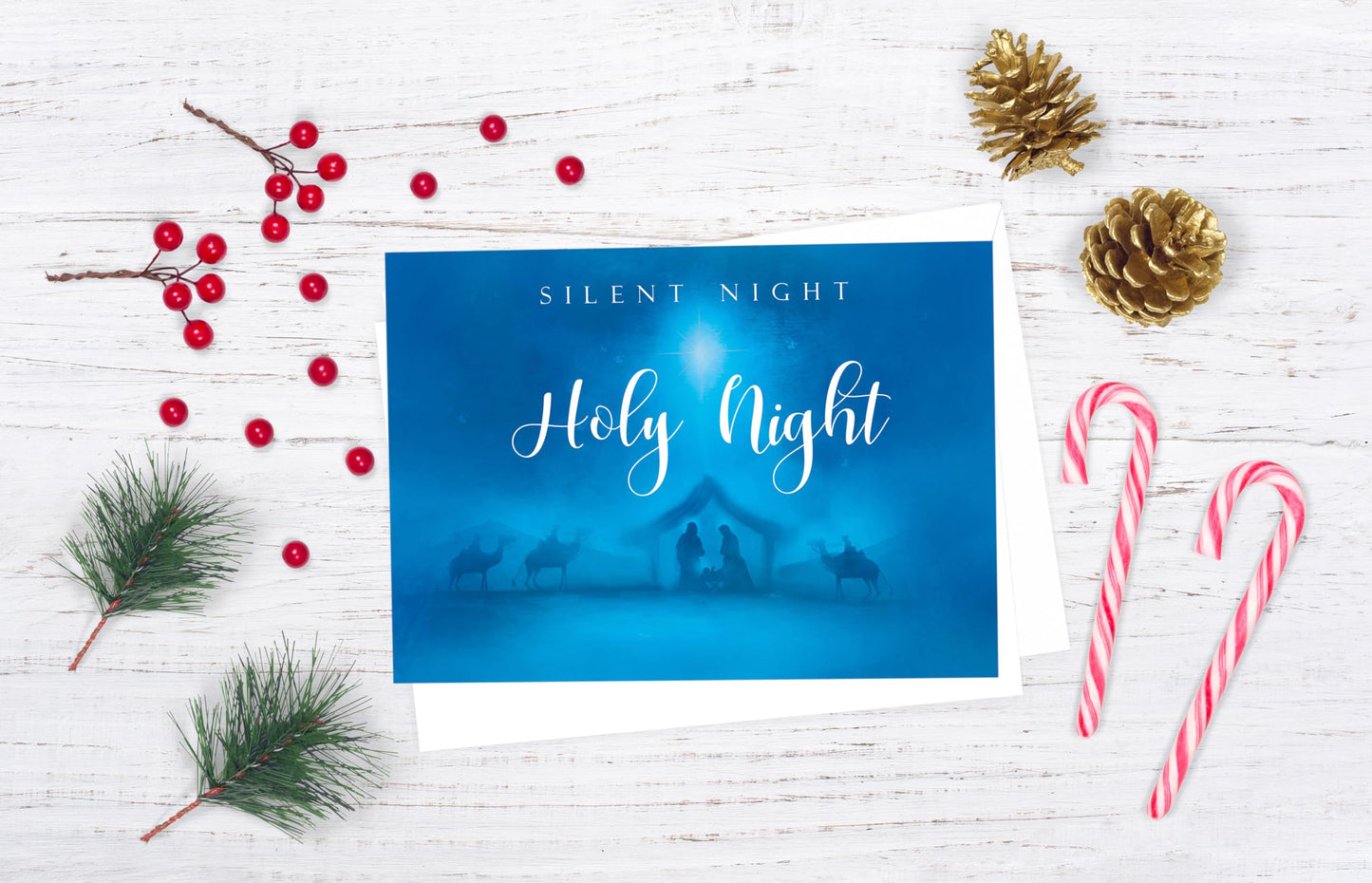 JBH Creations Silent Night Religious Christmas Card with Scripture - Pack of 24