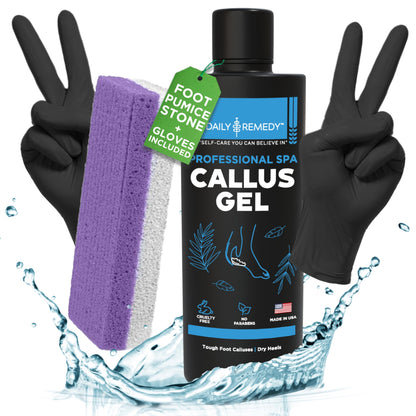 Foot Callus Remover Gel Set - Professional Callus Remover for Feet Gel - Calloused Feet Remover Gel - Feet Callus Remover for Smooth Feet & Cracked Heels - 8oz with Pumice Stone - Made in USA