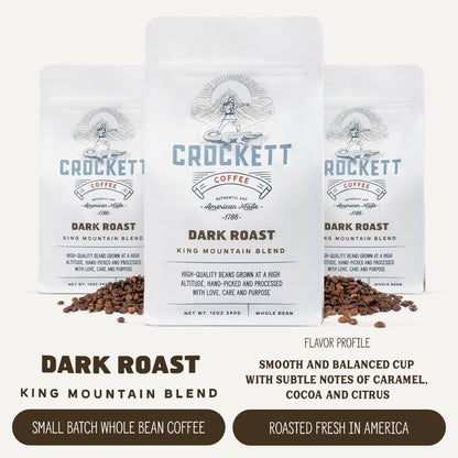 Crockett Whole Bean Coffee – Bold Dark Roast Whole Coffee Beans with Strong Flavor, Full-Bodied Aroma & Smooth Finish – Perfect for Healthy All-Day Energy, Focused Drive & American-Made Grit