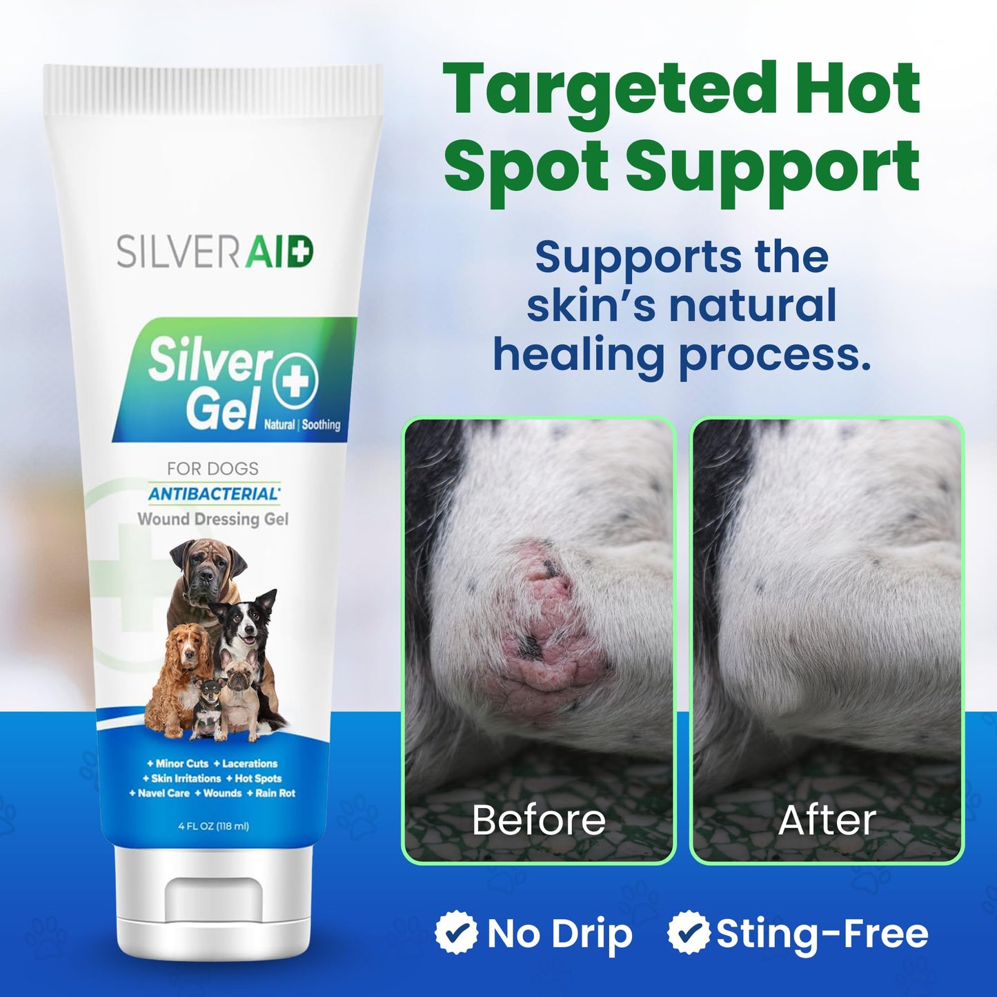 Hot Spot Treatment Gel for Dogs Colloidal Silver Wound Care for Cuts, Bites, Rashes, Skin Irritations & Ulcers, Dog Wound Care Solution, 4.0 Ounces - Vet Recommended & Made in USA
