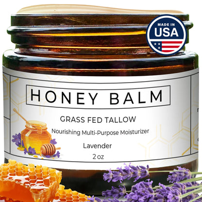 Really Good Blends Tallow and Honey Balm, Handmade, Organic Body Butter, Grass-Fed Beef Tallow for Skin, Soothing All-Natural Moisturizer | Made in USA - 2 oz (Lavender)