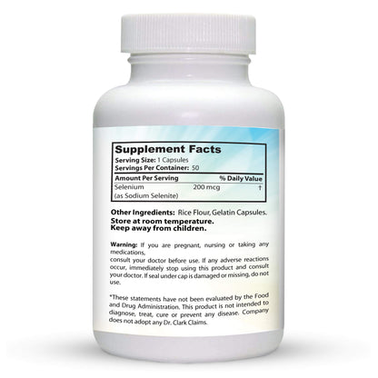 Dr. Clark Selenium Supplement 200 Mcg - Dietary Capsules with Essential Mineral - Improves Thyroid Function, Immune Support - 100 Capsules