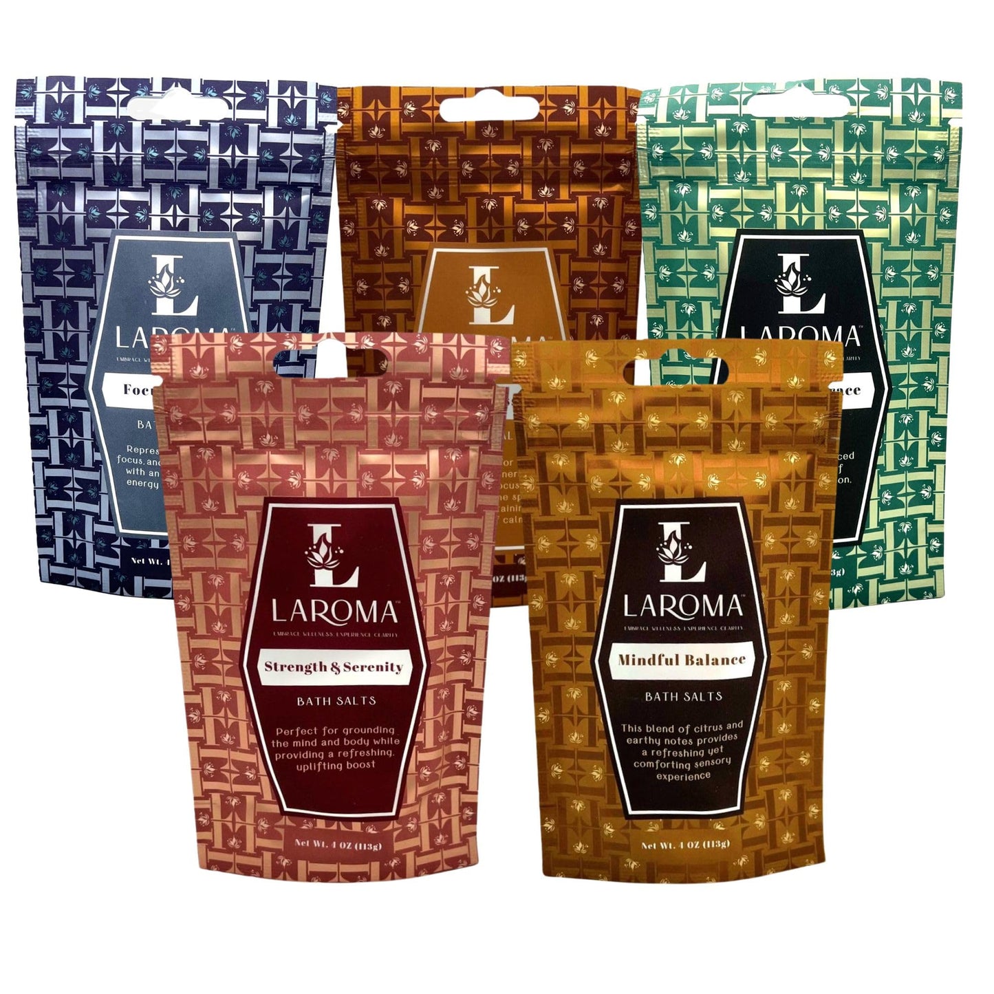 Laroma Bath Salts, Hand-Crafted in The USA, 5 Bags (4 oz Each), Variety Pack, 5 Artisanal Blends