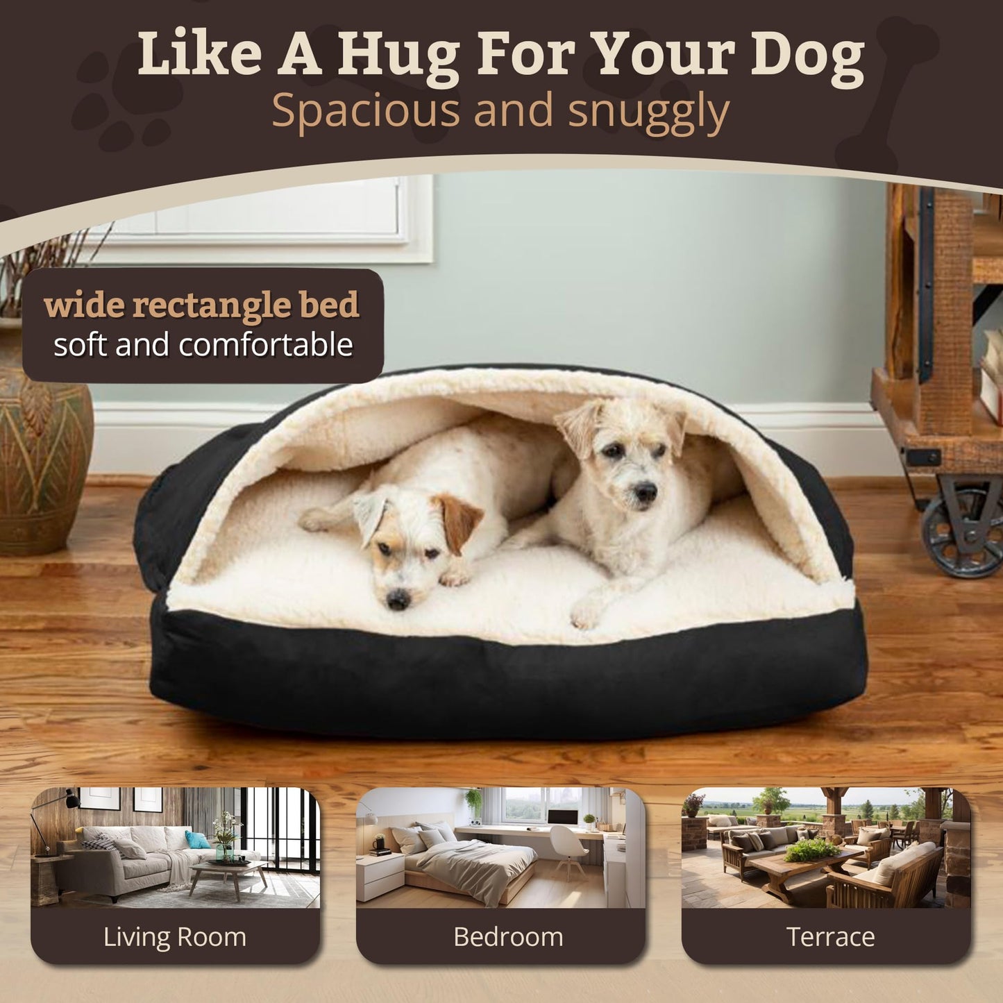 Snoozer Pet Products Luxury Rectangle Cozy Cave Dog Bed with Microsuede, Small, Black