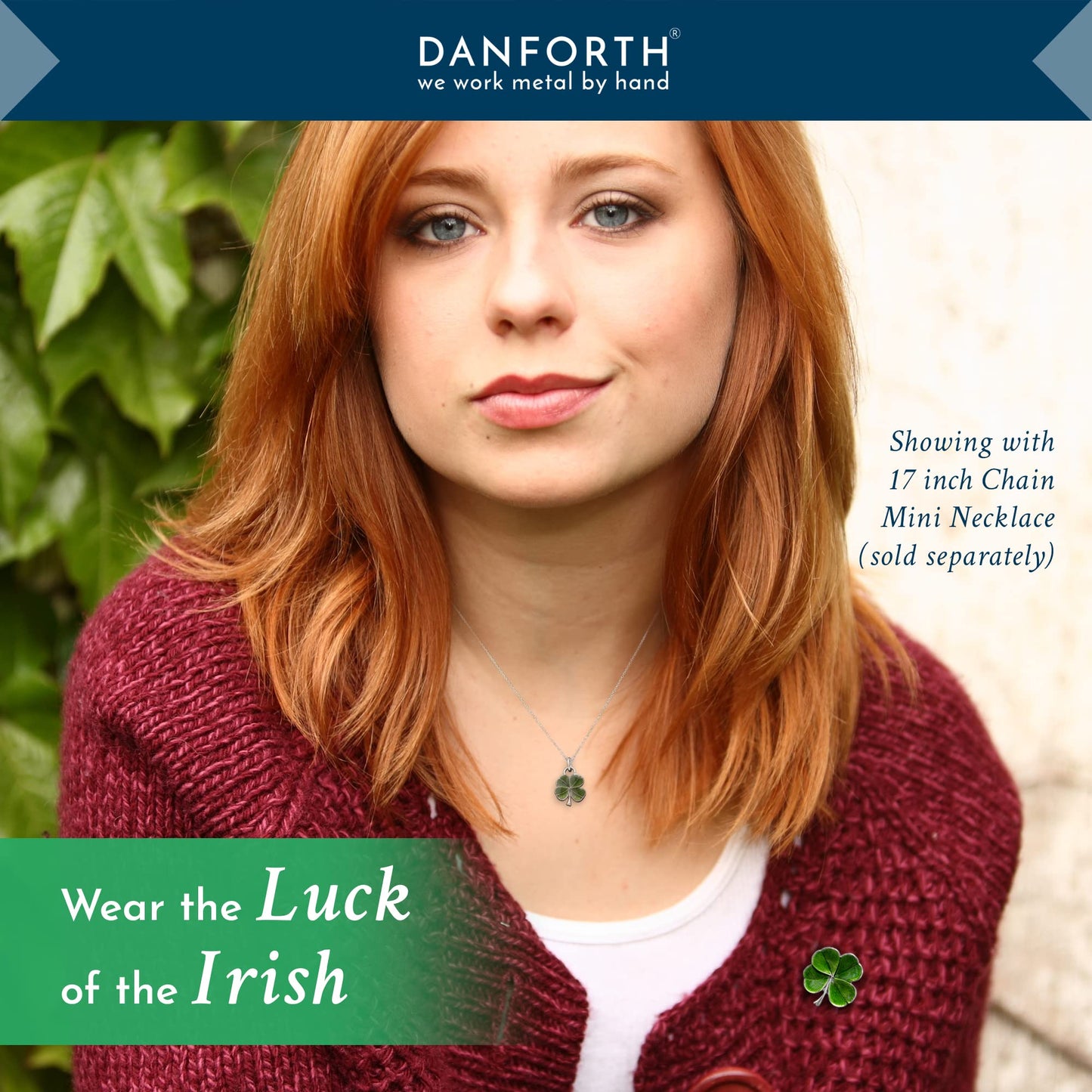 DANFORTH Four Leaf Clover Lapel Pin | Handcast Pewter Shamrock Lapel Pin, 3/4", Made in USA by Vermont Artisans | Lucky Irish Souvenir, St. Patricks Day Accessories