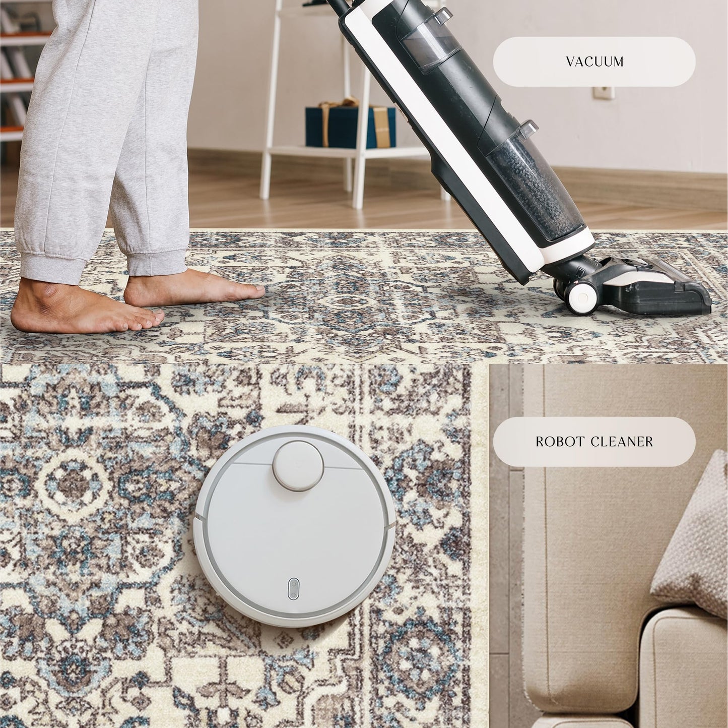 Maples Rugs Distressed Tapestry Vintage Area Rugs Carpet for Living Room & Bedroom [Made in USA], 5 x 7, Neutral