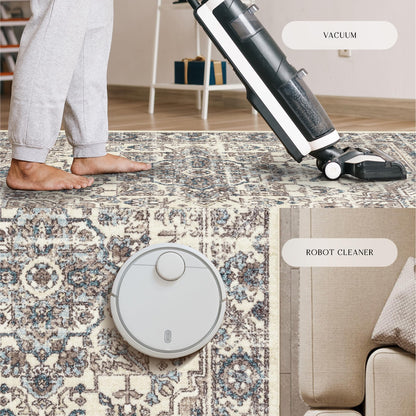 Maples Rugs Distressed Tapestry Vintage Area Rugs Carpet for Living Room & Bedroom [Made in USA], 5 x 7, Neutral