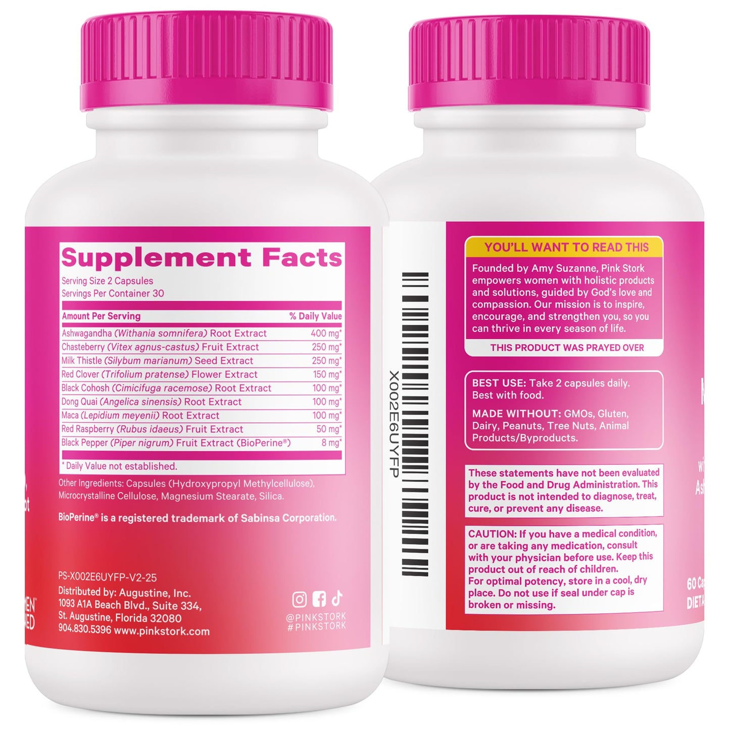 Pink Stork Menopause Supplements for Women - Hot Flash, Cortisol, Stress Support - Perimenopause - 9 Clinically-Studied Herbs - Ashwagandha, Vitex, Maca Root, Black Cohosh - 60 Capsules