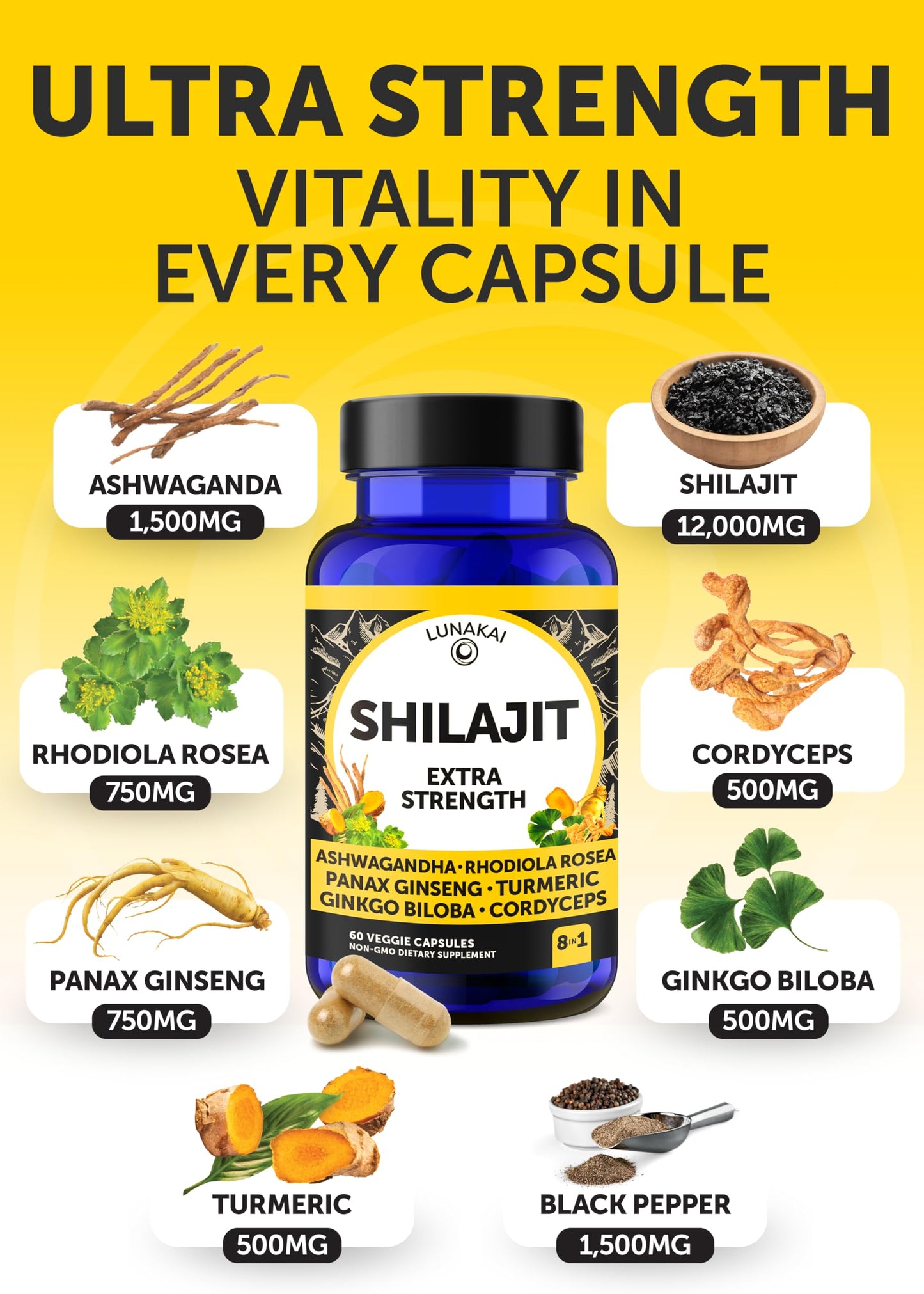 Lunakai USA Made Collagen Gummies & Shilajit Capsules Bundle - Hair, Skin, Nails, and Energy Support