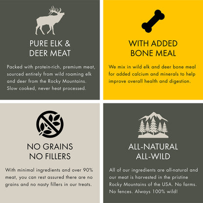 MOUNTAIN WILD Venison Jerky Training Treats for Dogs – Elk & Deer Meat Protein Dog Treat High-Value Reward – All-Natural, No Fillers, Grain-Free, No Preservatives – 8 oz (2 Pack)