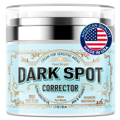 PearlBright Dark Spot Remover/Corrector for Face, Body and Sensitive areas with Licorice, Mulberry Extract Arbutin - Natural Skincare for Underarms, Elbows & Privates - Made in USA - 1.7OZ