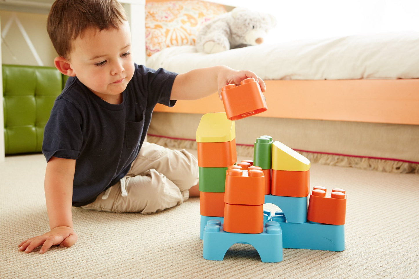Green Toys Block Set - 18 Piece Pretend Play, Motor Skills, Building and Stacking Kids Toy Set. No BPA, phthatates, PVC. Dishwasher Safe, Recycled Plastic, Made in USA.
