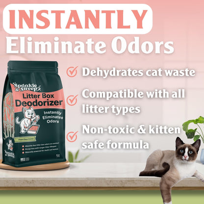 Sprinkle & Sweep Litter Box Deodorizer - Cat Litter Deodorizer Non Toxic and Safe for Kittens - Instantly Eliminates Foul Smells and Urine Odors (1 Bag + Speed Sifter)