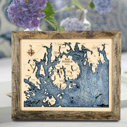 Bar Harbor Maine Wood Map Wall Art, Nautical 3D Wood Chart 13x16 Wall Art, Made in the USA, Nautical Wall Decor, Coastal Decor