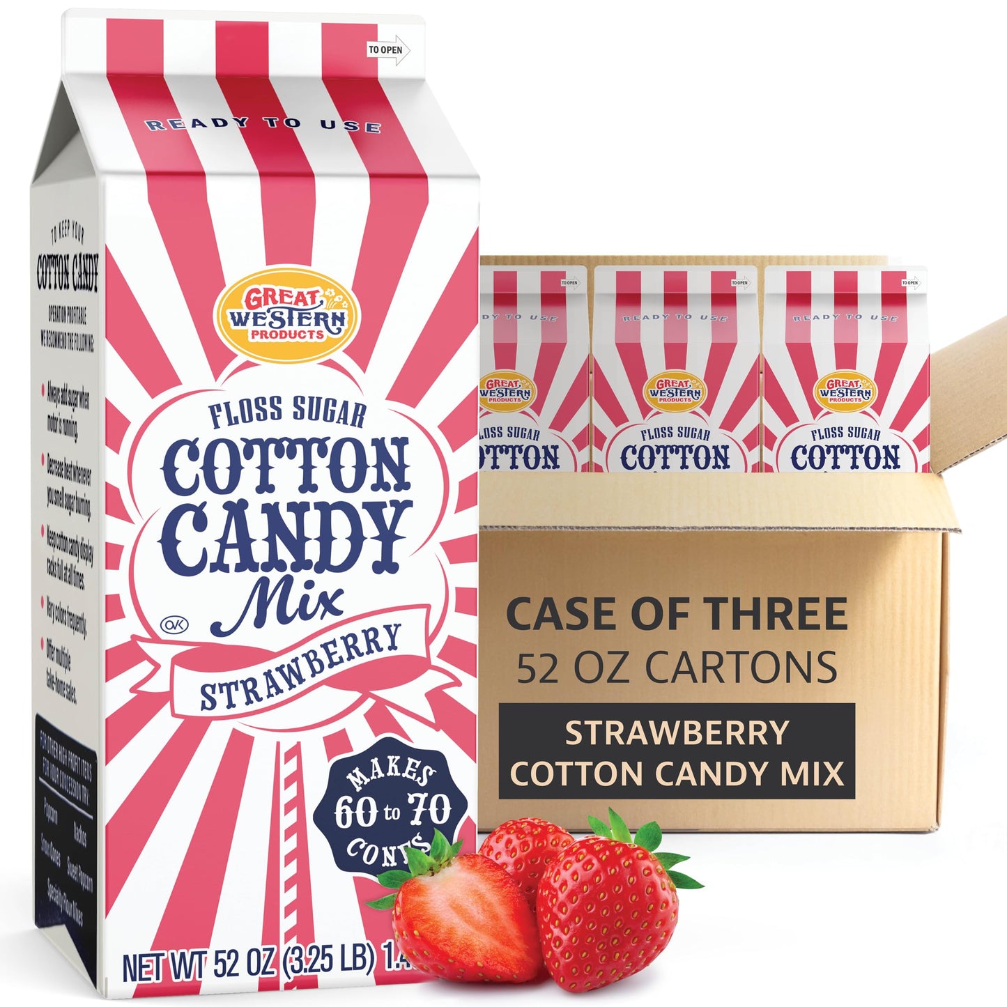 Premium America Strawberry Cotton Candy Floss Sugar Carnival-Style Fluffy Fun, Pre-Mixed & Ready to Use for Parties, Events & Festivals 3.25 lb Cartons Case of 3