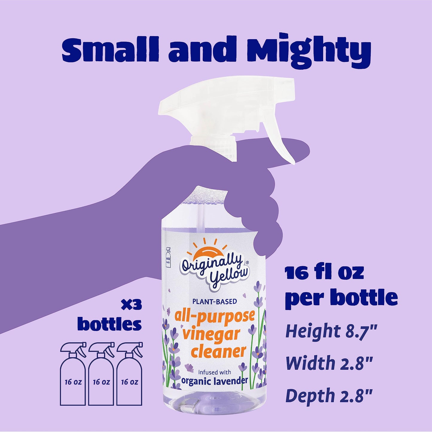 Originally Yellow Lavender Vinegar All Purpose Cleaning Spray | Distilled Cleaning Vinegar For Every Room In the House | Plant-Derived All Purpose Cleaner | Living Room, Bathroom, & Kitchen | 3 Pack