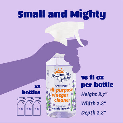 Originally Yellow Lavender Vinegar All Purpose Cleaning Spray | Distilled Cleaning Vinegar For Every Room In the House | Plant-Derived All Purpose Cleaner | Living Room, Bathroom, & Kitchen | 3 Pack