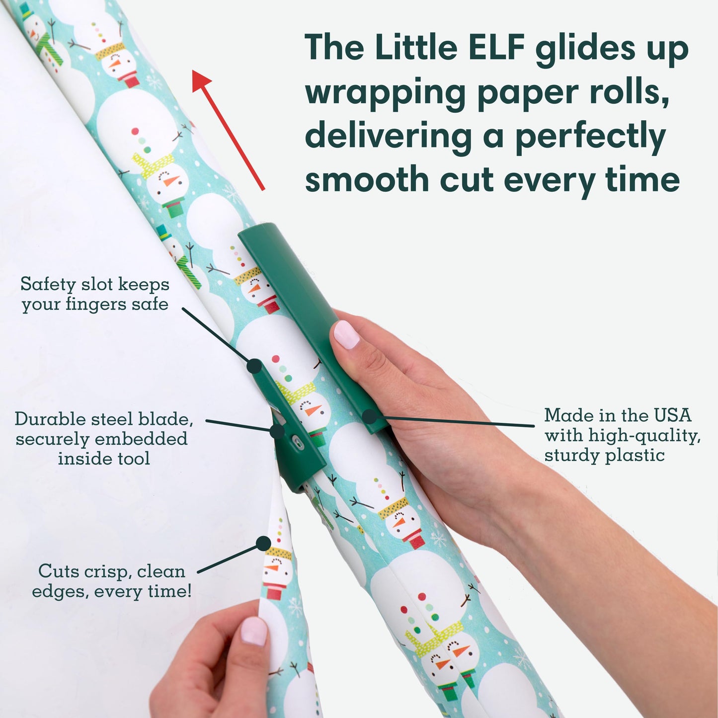 Little ELF Wrapping Paper Cutter (2-Pack) | As seen on Shark Tank | Made in USA | Green | Holiday Gift Wrap Paper Roll Holder and Cutter