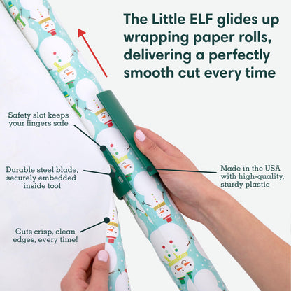 Little ELF Wrapping Paper Cutter (2-Pack) | As seen on Shark Tank | Made in USA | Green | Holiday Gift Wrap Paper Roll Holder and Cutter