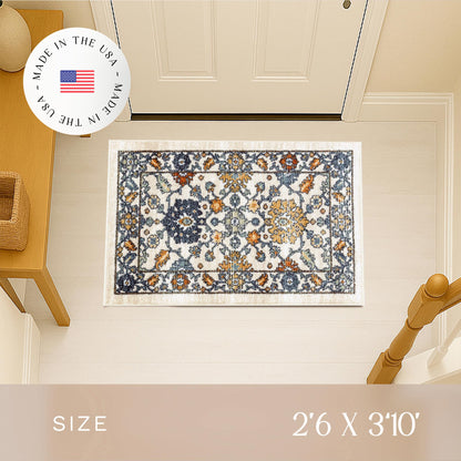 Maples Rugs Benton Oriental Area Rugs – Made in USA – Washable, Non Slip Indoor Carpet for Entryway, Foyer, Kitchen, and Bathroom, 30" x 46", Beige/Multi