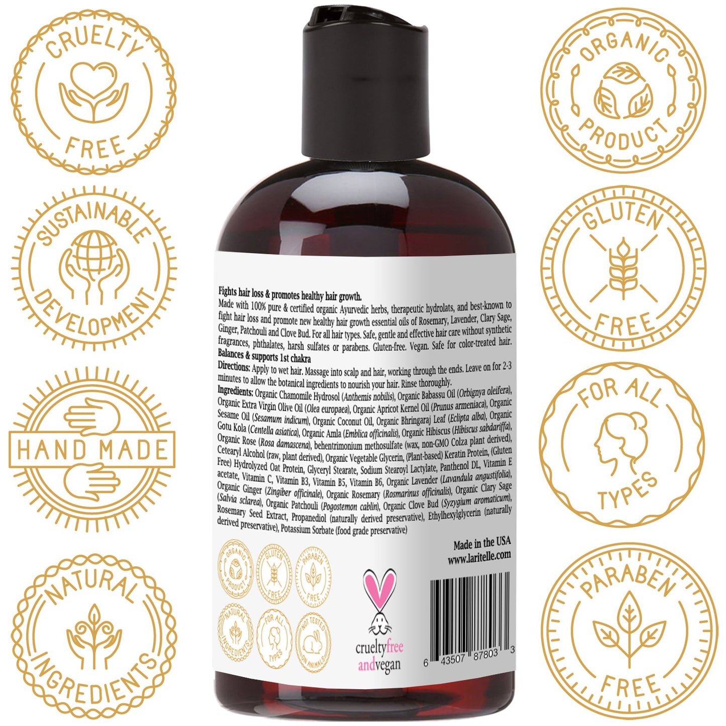 Laritelle Organic Travel Size Conditioner 2 oz | Fortifying, Strengthening & Rejuvenating | Stops Hair Shedding, Promotes Hair Growth | Ayurvedic Herbs, Lavender, Ginger, Rosemary, Patchouli & Cloves