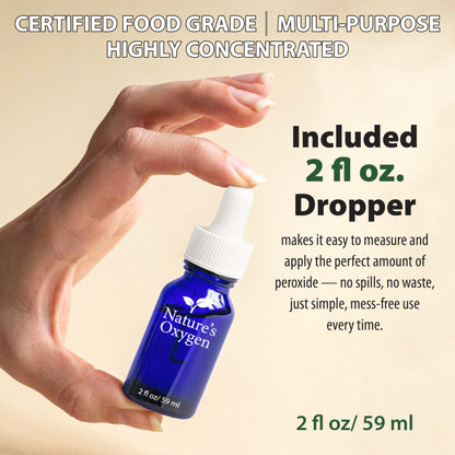 Nature’s Oxygen Food Grade Hydrogen Peroxide 12% Solution, 16 fl oz Pint Bottle with 2 fl oz Dropper and The Oxygen Boost Book, Only H₂O₂ & Water, Made in USA