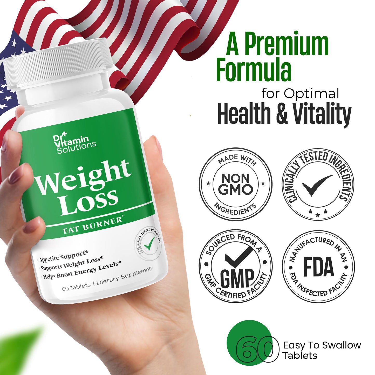 Fat Burner for Women & Men - Weight Loss Supplements with Green Tea Extract, Chromium, Vitamin B6 - Energy Booster, Belly Fat Burner & Appetite Suppressant Diet Pills - 60 Tablets