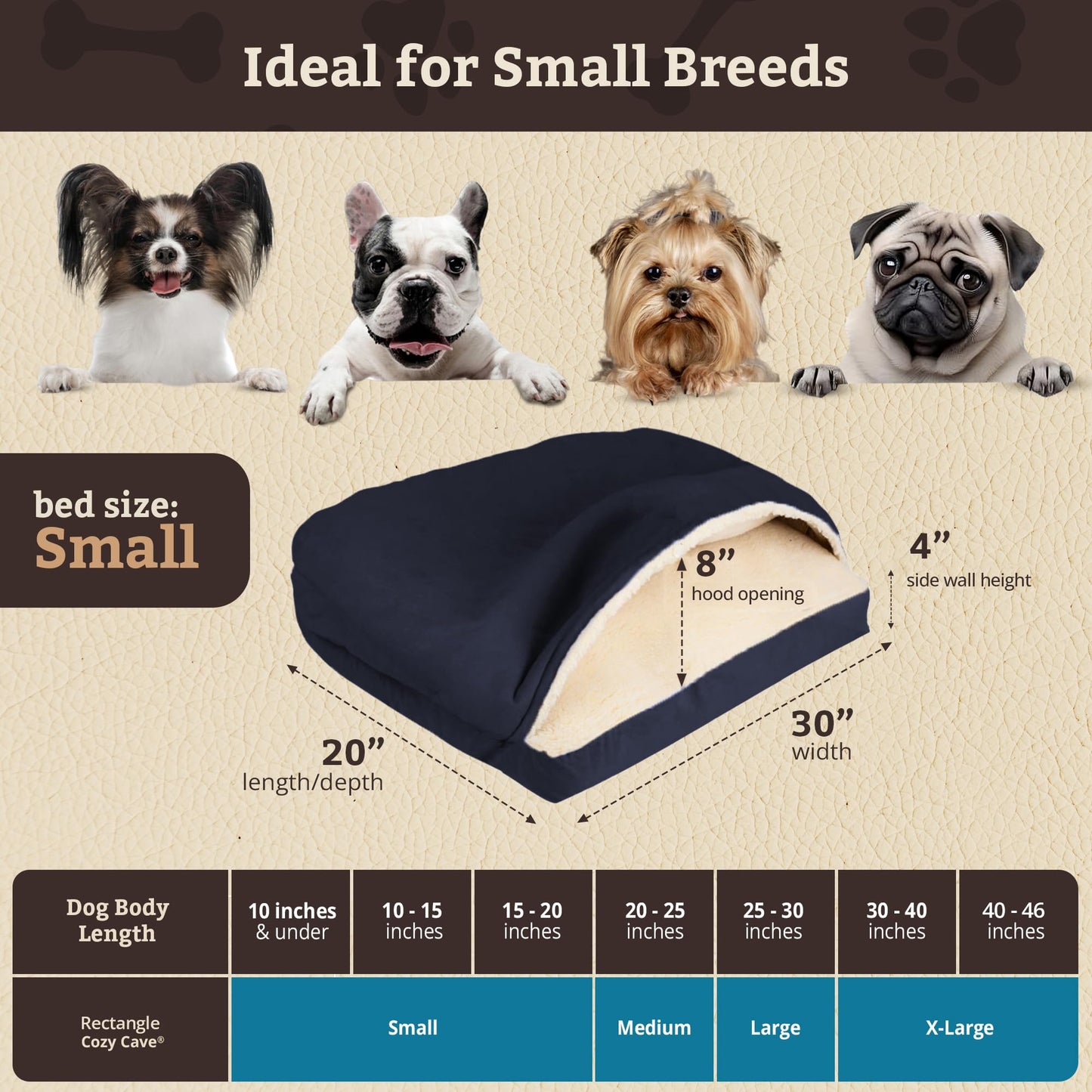 Snoozer Pet Products Rectangle Cozy Cave Dog Bed, Small, Navy