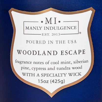 Manly Indulgence Woodland Escape Scented Candles for Men, 15 oz Wooden Wick, Fathers Day Candle, 60H Burn, Candles for Home Scented - Made in The USA