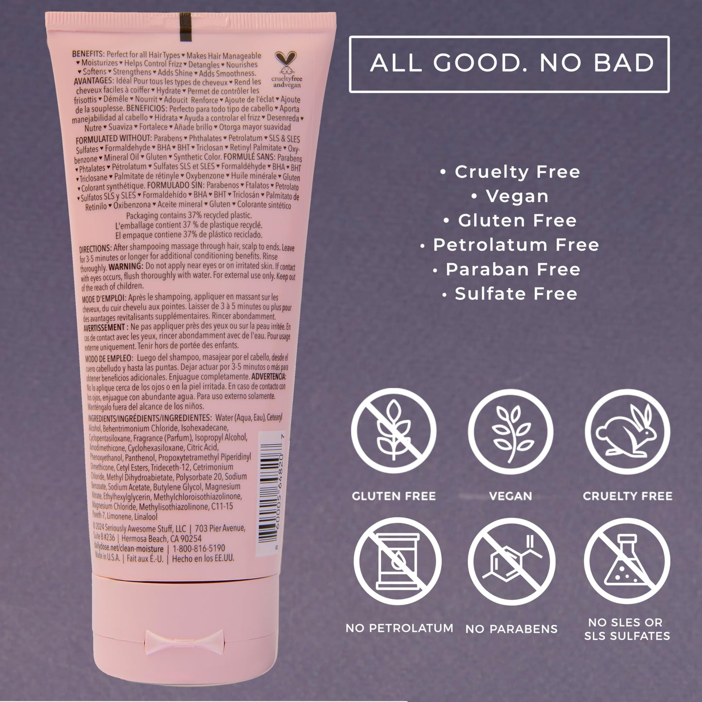 DAILY DOSE Clean Moisture Deep Conditioner – Hydrating Hair Mask for Dry, Damaged & Frizz-Prone Hair. Restores Moisture, Softness & Shine – Vegan, Sulfate-Free, Paraben-Free – 6 oz