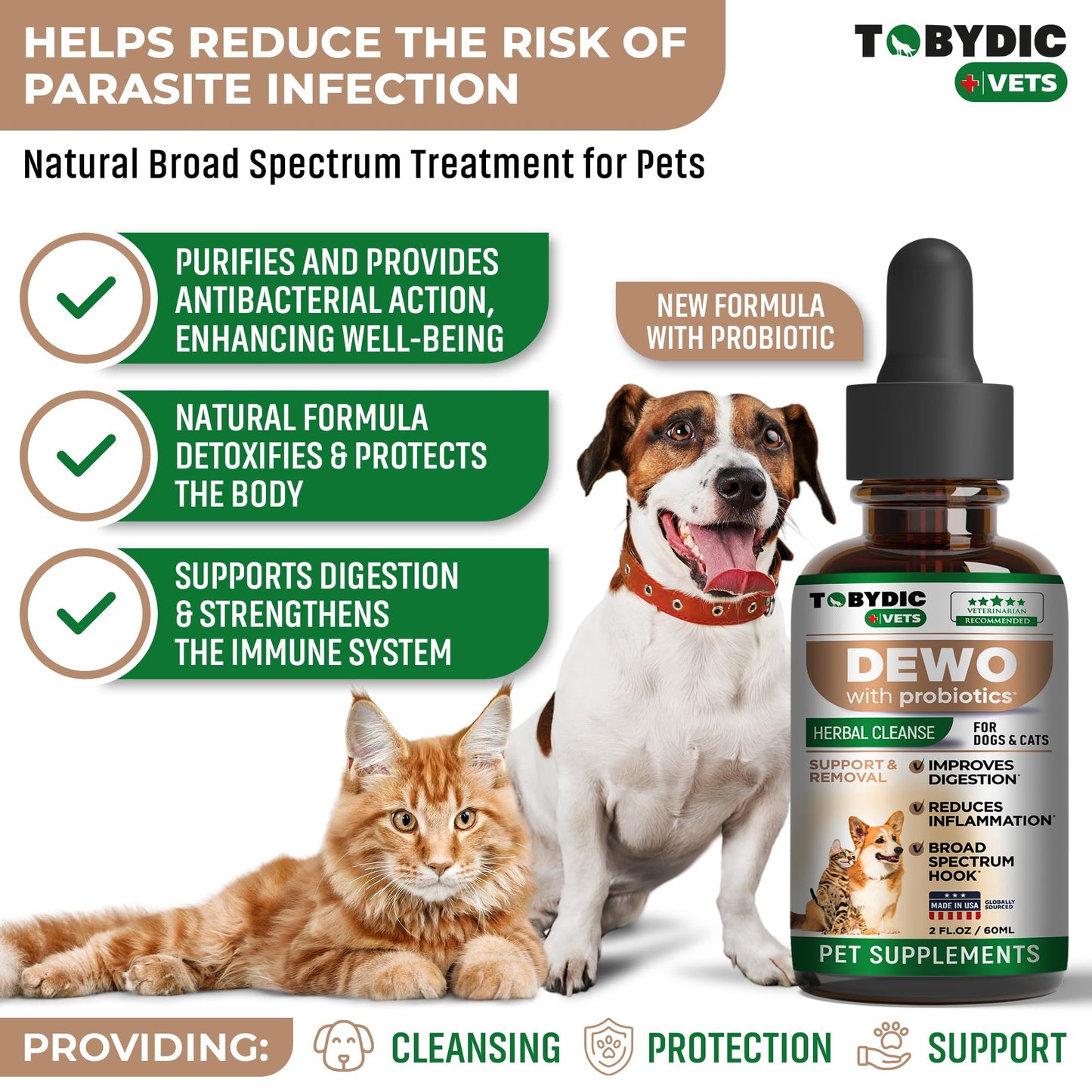 Tobydic Broad Spectrum Herbal Intestinal Defense with Probiotic for Cats & Dogs - Natural Support Helps to Remove Toxins - Supplement Drops - Made in USA