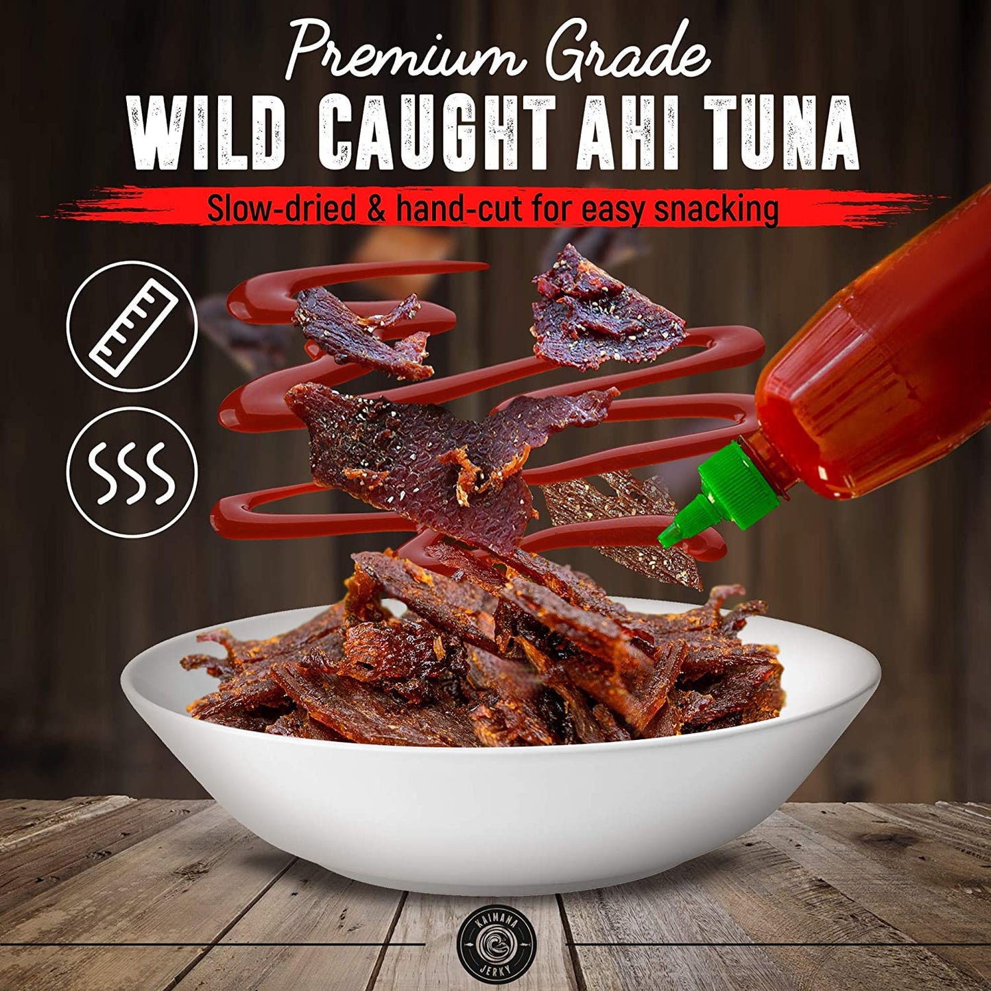 Kaimana Ahi Tuna Jerky Sriracha 2 Ounce - Paleo Style - Premium Fish Jerky Made in the USA. High in Omega 3's, All Natural and Wild Caught (2 Ounce (Pack of 1), (Sriracha)