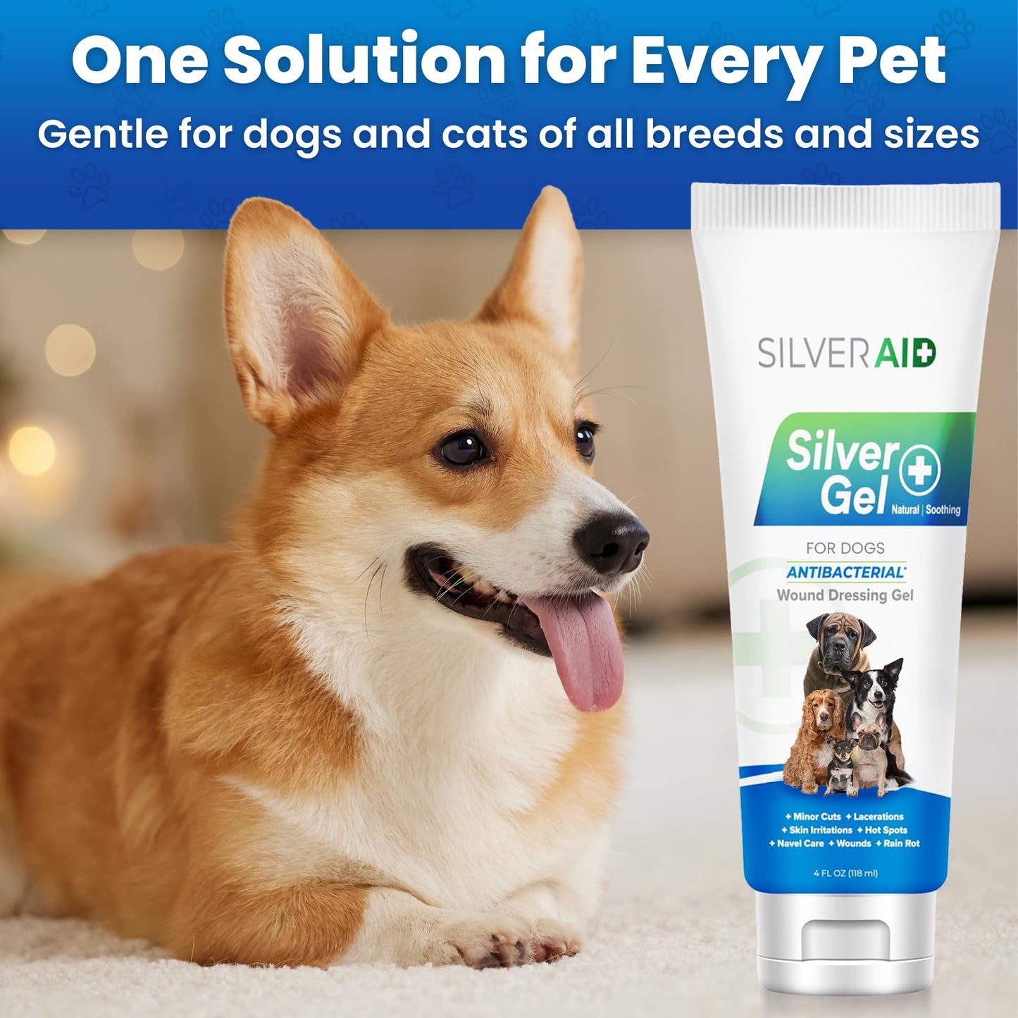 Hot Spot Treatment Gel for Dogs Colloidal Silver Wound Care for Cuts, Bites, Rashes, Skin Irritations & Ulcers, Dog Wound Care Solution, 4.0 Ounces - Vet Recommended & Made in USA