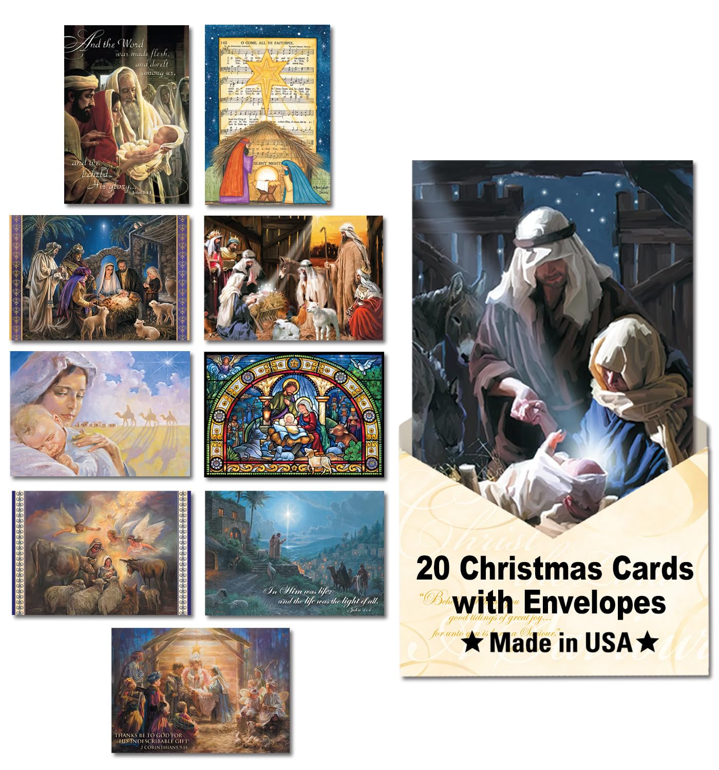 Leanin' Tree - Made In USA - 20 Religious Christmas Cards Boxed with Envelopes, Merry Christmas Cards 2025, Send Heartfelt Messages for the Season of Faith and Joy