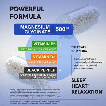 Magnesium Glycinate 500 mg - Chelated Supplement - 98% High Absorption - Sleep, Muscle & Heart Health Support - Made in USA - Lab Tested & Non-GMO - 120 Capsules