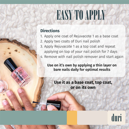 duri Rejuvacote 1 Nail Growth System - Original Maximum Strength Formula - Nail Strengthener and Nail Growth - Base and Top Coat - Pack of 2-0.45 fl. oz.