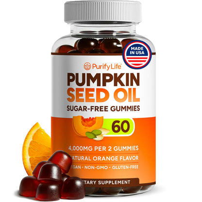 Sugar-Free Pumpkin Seed Oil Gummies (4,000mg/serving) Pumpkin Seed Oil for Hair Growth, Youthful Skin, Prostate Health, Immune & Urinary Tract Support-Natural Source of Essential Fatty Acids-60 Chews