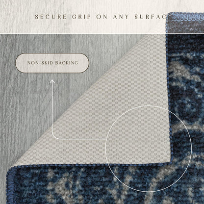 Maples Rugs Pelham Vintage Kitchen Rugs Non Skid Washable Accent Area Carpet [Made in USA], 1'8 x 2'10, Navy/Grey