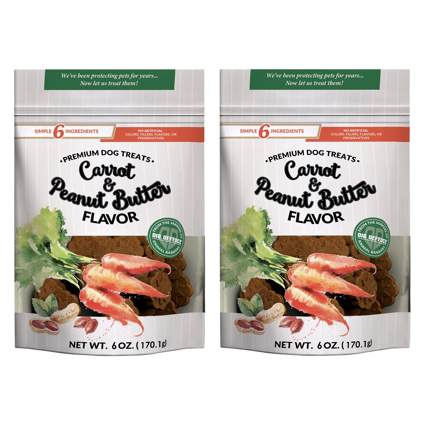 Dig Defence Premium Dog Treats - Carrot and Peanut Butter, Natural Ingredients, Baked Gourmet Snacks for Small & Big Dogs, Healthy Training Treat, 2 Pack