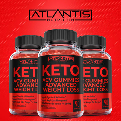 Atlantis Nutrition Keto ACV Gummies for Weight Loss - Supports Digestion, Weight Loss, Detox & Cleansing - Apple Cider Vinegar Gummies Formulated with 1000MG ACV Per Serving - 90 Count